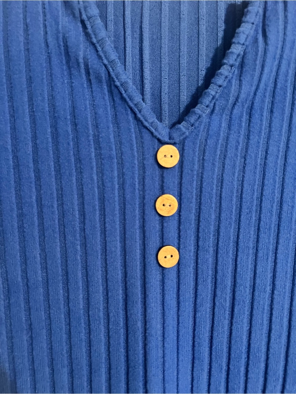 Blue Ribbed Short-Sleeve Henley Top - Picture 3 of 5